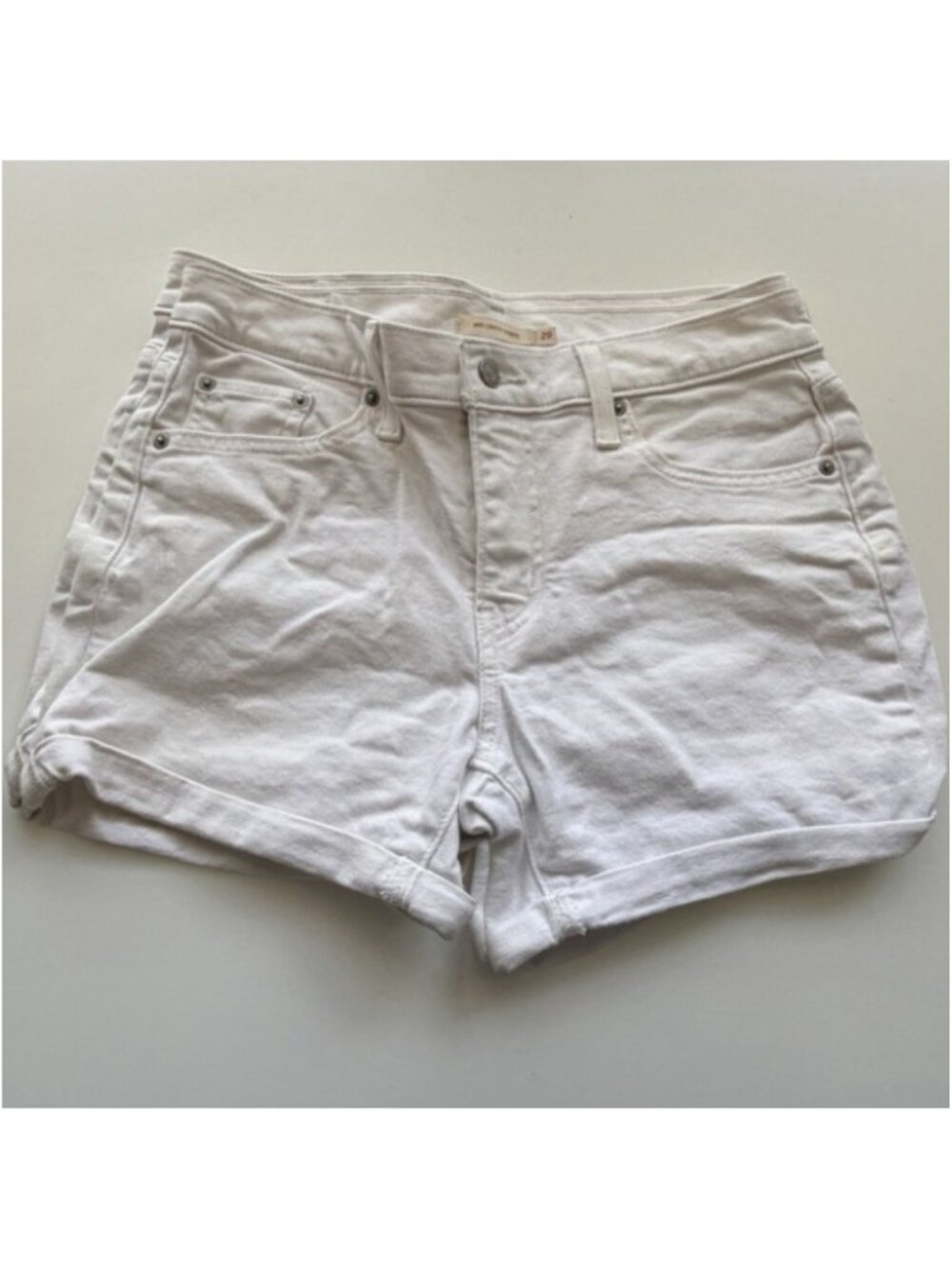 Levis Mid Length Shorts Womens Sz 29 White‎ Denim Cuffed Mid Rise Jean Shorts